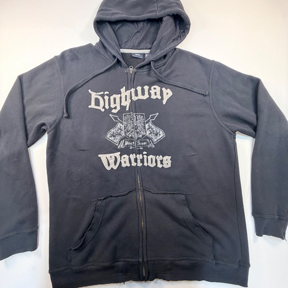 Bailey's Point Highway Warriors Hoodie XL Y2K Distressed Biker Moto Full Zip